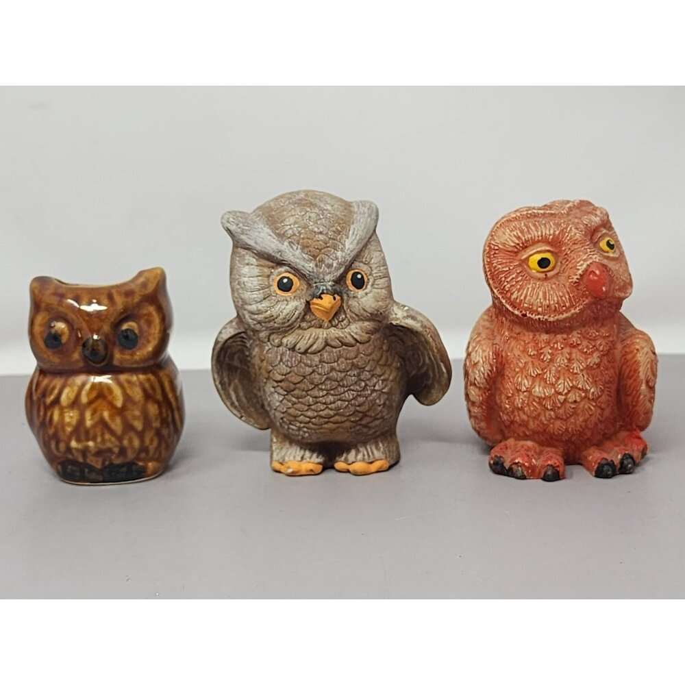 Set Of 3 Vintage‎ Owl Figurines Handpainted Detailed Home Decor Collectibles